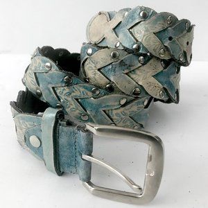 Womens Indigo Blue Faux Leather Woven Belt 36